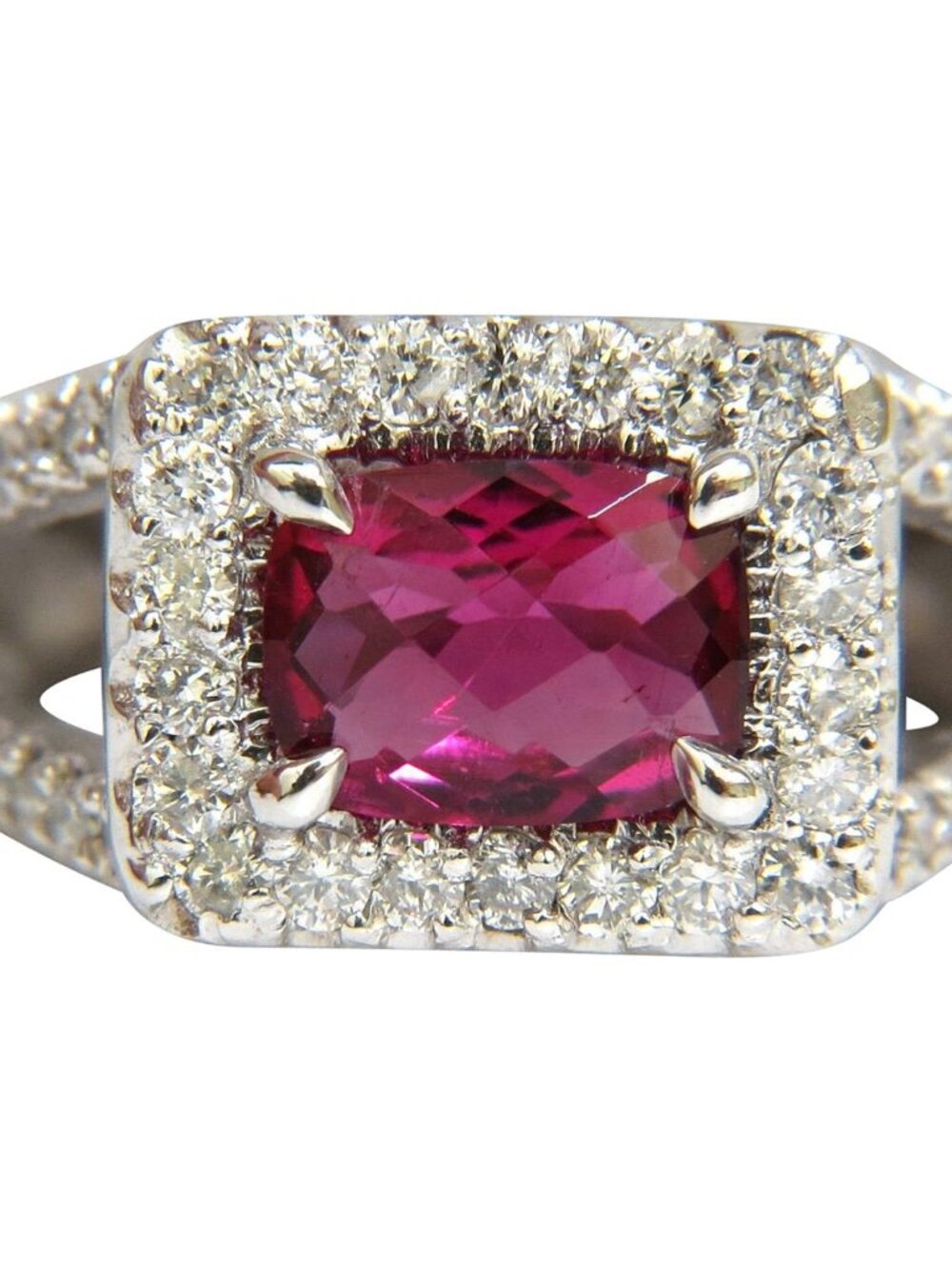 2.73CT NATURAL BRIGHT PINK TOURMALINE DIAMOND RING SPLIT SHANK 14KT*